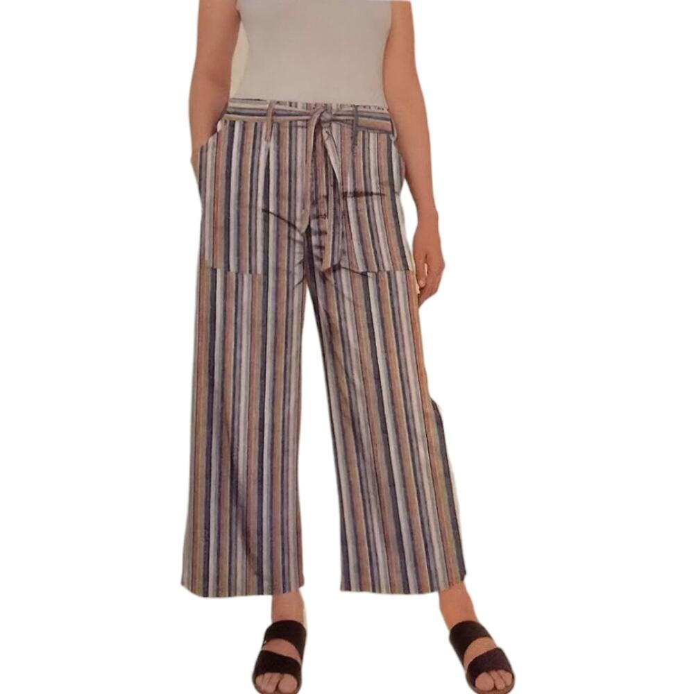 Seven7 Striped Cropped Wide Leg Pants with Tie Belt - Casual Boho Chic Summer
